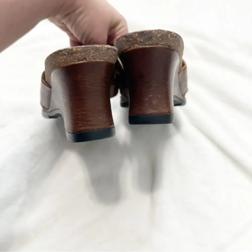 Ariat Brown Leather Sandals t strap with Silver Accent size 9 wedge cowgirl